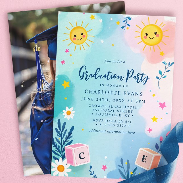 Sun Blocks Kindergarten Preschool Graduation Invitation (Creator Uploaded)