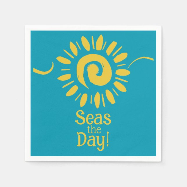 Sun Blue Yellow Beach House Seas Day Cocktail Napkin (Front)