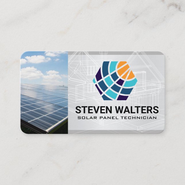 Sun Blueprints | Solar Tech | Energy  Business Card (Front)