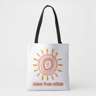 Sun Boho Art: "Shine from within" quote for self-e Tote Bag