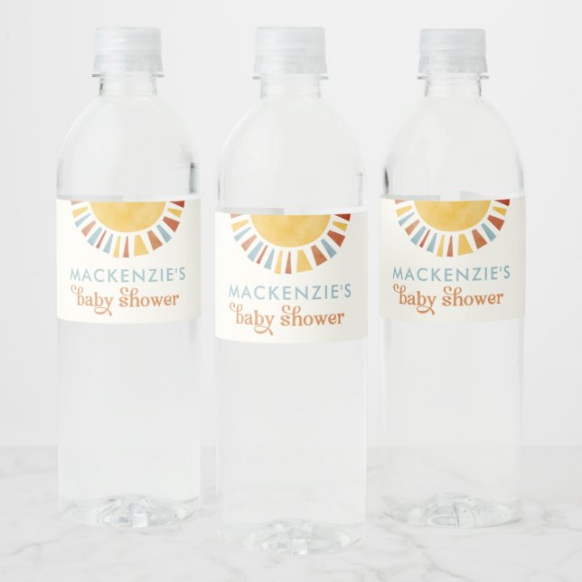 Sun Boho Baby Shower Water Bottle Label (Bottles)
