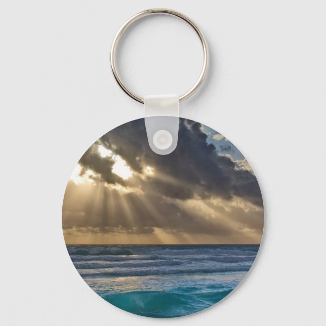Sun Breaking Through Clouds Over Sea Key Ring (Front)