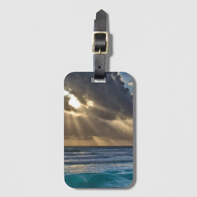 Sun Breaking Through Clouds Over Sea Luggage Tag (Front Vertical)