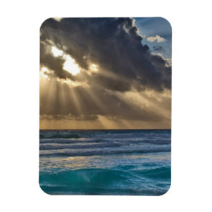 Sun Breaking Through Clouds Over Sea Magnet