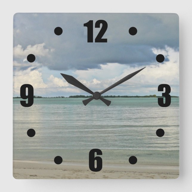 SUN BREAKING THROUGH DARK CLOUDS AT BEACH SQUARE WALL CLOCK (Front)