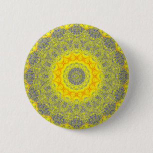 Sun Burst Yellow Abstract Mandala Button