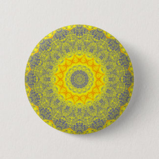 Sun Burst Yellow Abstract Mandala Button