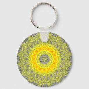 Sun Burst Yellow Abstract Mandala Keychain