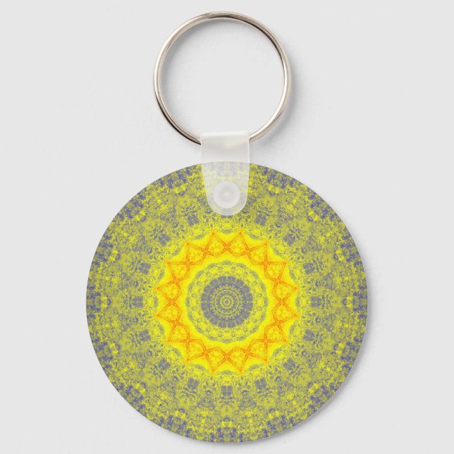Sun Burst Yellow Abstract Mandala Keychain (Front)
