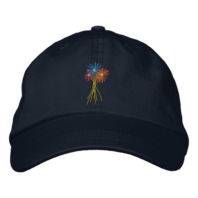 Sun cap. Flower Bunch. Coloured daisies Embroidered Hat (Front)