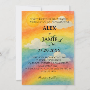 Sun & Clouds Watercolor Rainbow Wedding Invitation