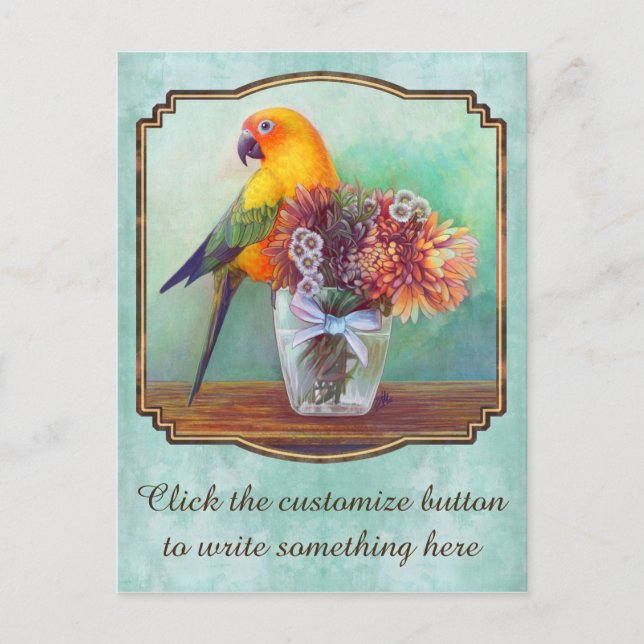 Sun conure and flowers postcard (Front)