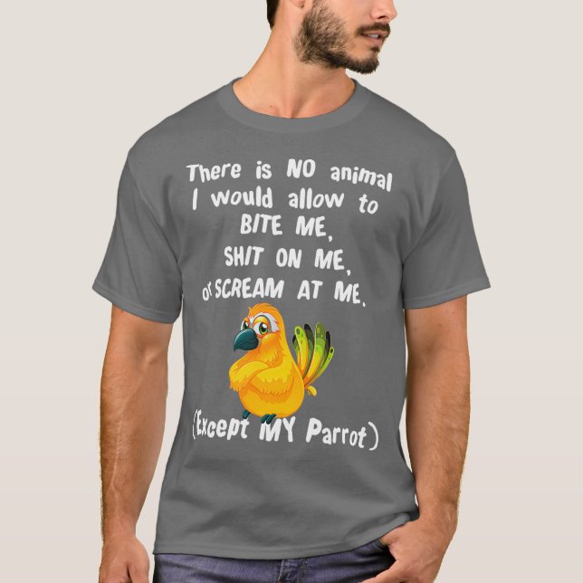 Sun Conure Parakeet Parrot Biting Screaming T-Shirt (Front)