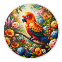 Sun Conure Parrot with Colourful Flowers