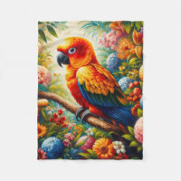 Sun Conure Parrot with Colourful Flowers