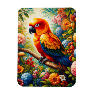 Sun Conure Parrot with Colourful Flowers Magnet
