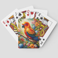 Sun Conure Parrot with Colourful Flowers