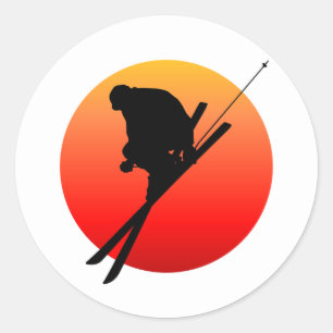 Sun cool skiing classic round sticker