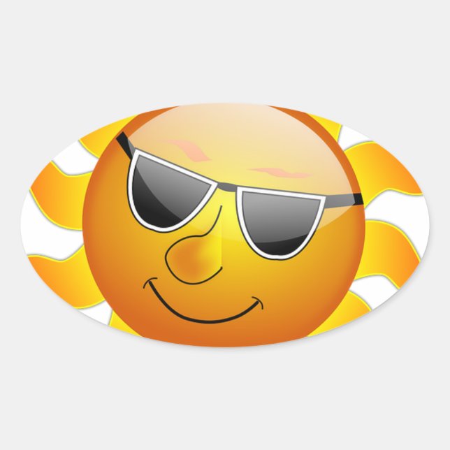 Sun Cool Sunshine Glossy Smile Summer Heat Oval Sticker (Front)