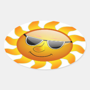 Sun Cool Sunshine Glossy Smile Summer Heat Oval Sticker
