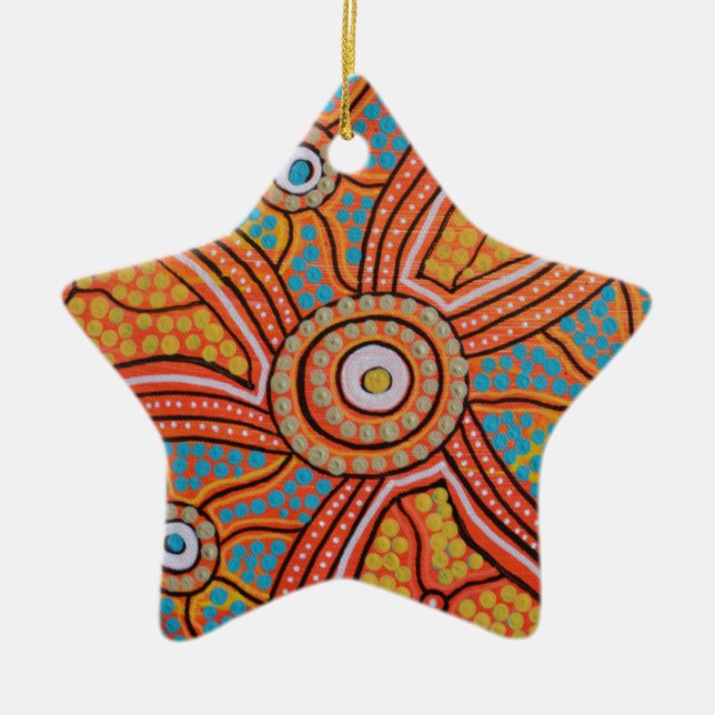 Sun Corroboree Ceramic Tree Decoration (Front)