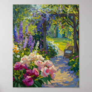 Sun-Dappled Garden Sanctuary Oil Painting Poster