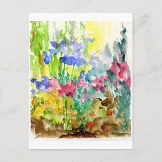 Sun Dappled Watercolor Flower Garden Postcard (Front)