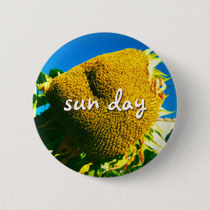Sun Day Quote Script Yellow Sunflower Photo 6 Cm Round Badge