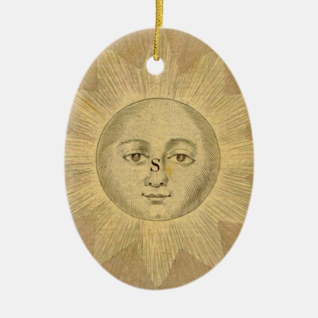 Sun Detail from Antique Bowles Map, circa 1780 Ceramic Tree Decoration (Front)