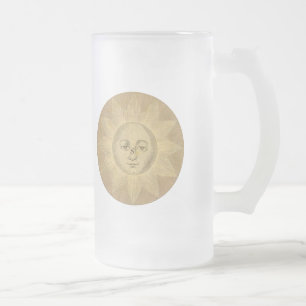 Sun Detail from Antique Bowles Map, circa 1780 Frosted Glass Beer Mug