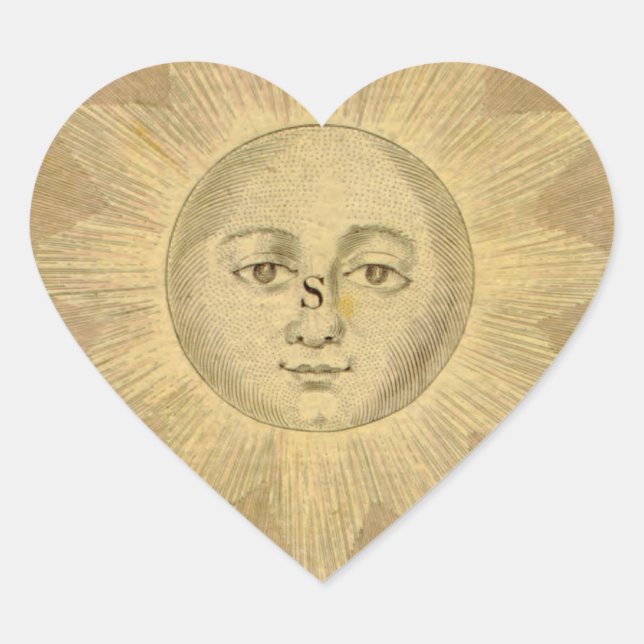 Sun Detail from Antique Bowles Map, circa 1780 Heart Sticker (Front)
