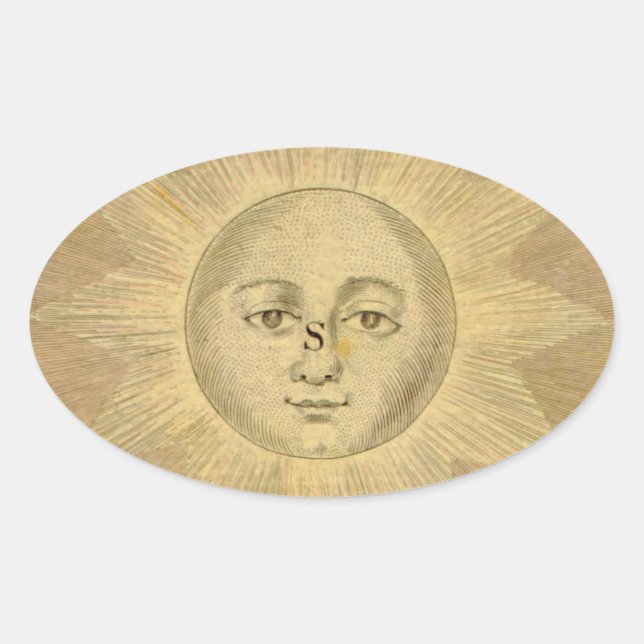 Sun Detail from Antique Bowles Map, circa 1780 Oval Sticker (Front)