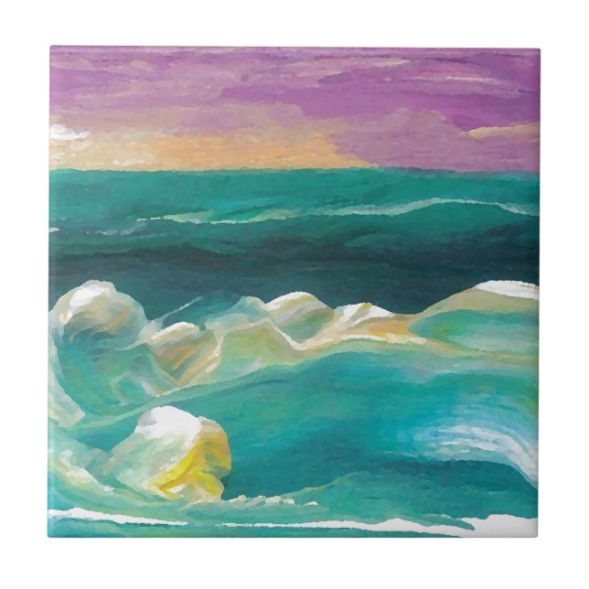 Sun Drama in the Ocean Waves Seascape Tile (Front)