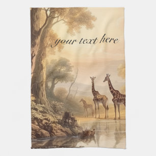 Sun Drenched Antique Savannah Safari Wildlife Art Tea Towel