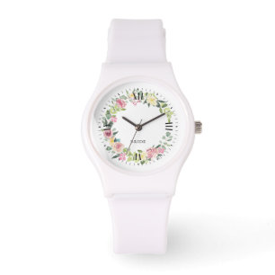 Sun drenched pastel watercolors flowers wreath watch