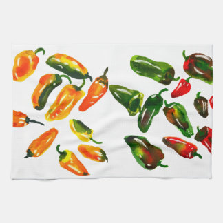 Sun-Drenched Peppers Watercolor Botanical Kitchen  Tea Towel