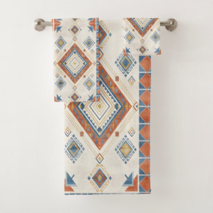 Sun-Drenched Terracotta and Blue Desert Kilim Bath Towel Set