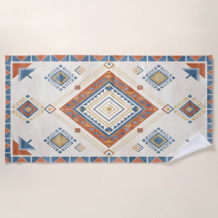 Sun-Drenched Terracotta and Blue Desert Kilim Beach Towel