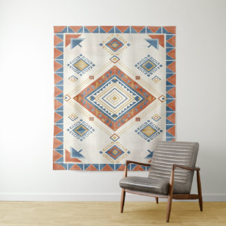 Sun-Drenched Terracotta and Blue Desert Kilim Tapestry