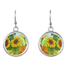 Sun Drenched Watercolor Sunflower Drop Earrings
