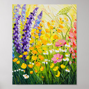 Sun-Drenched Wildflower Meadow Oil Painting Poster