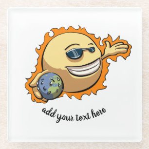 Sun & Earth Global Warming Climate Change Cartoon Glass Coaster