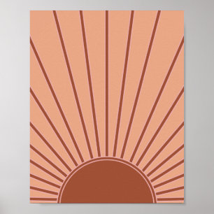 Sun Earth Tones Sunrise Brown Rust Retro Sunshine Poster