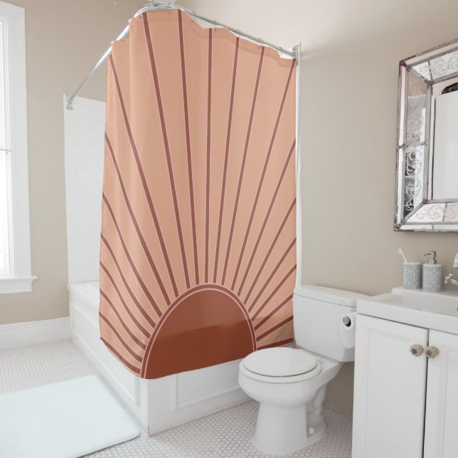 Sun Earth Tones Sunrise Brown Rust Retro Sunshine Shower Curtain (In Situ)