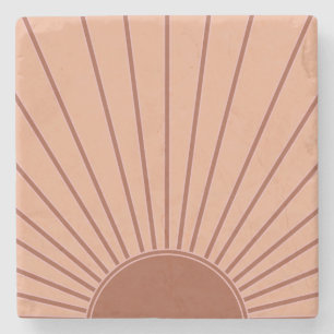 Sun Earth Tones Sunrise Brown Rust Retro Sunshine Stone Coaster