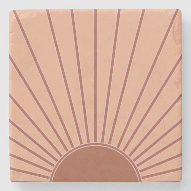 Sun Earth Tones Sunrise Brown Rust Retro Sunshine Stone Coaster (Front)
