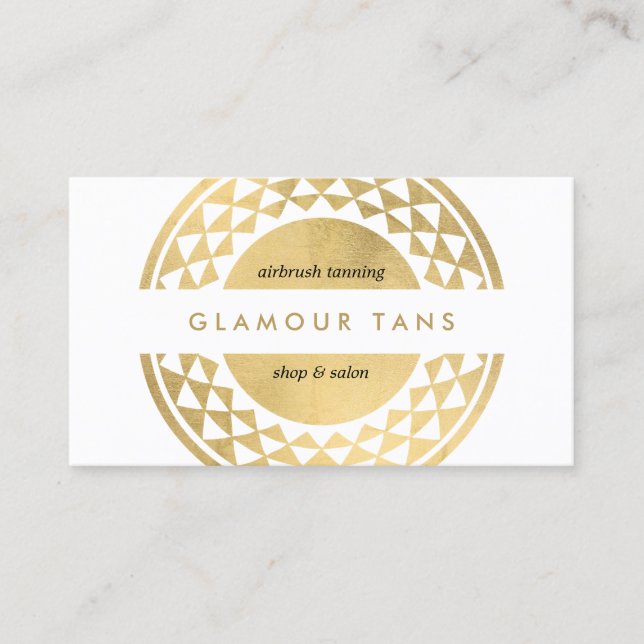 Sun Emblem Faux Gold Spray Tanning Business Card (Front)