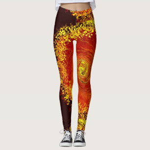 Sun explosion yellow orange brown abstract pattern leggings