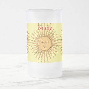 Sun face Art Illustration Thunder_Cove  Frosted Glass Beer Mug