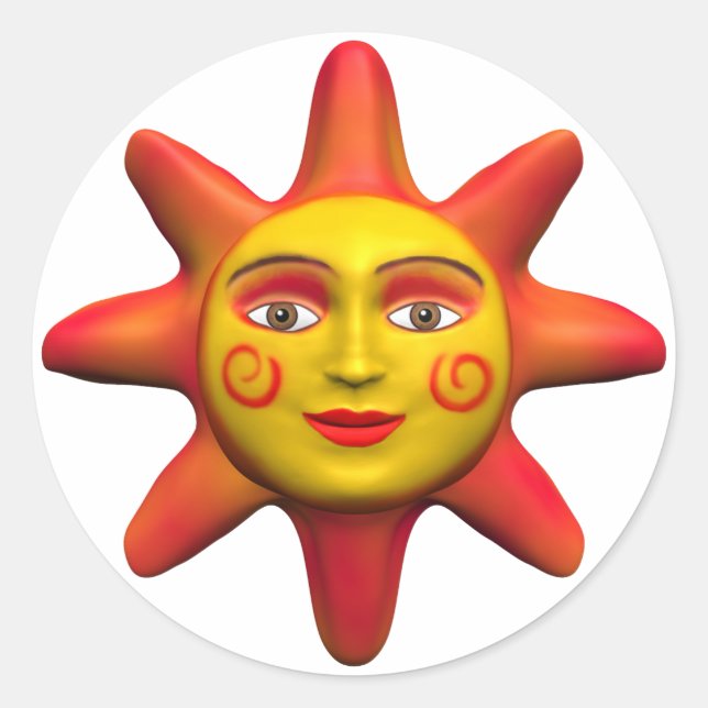 Sun face classic round sticker (Front)